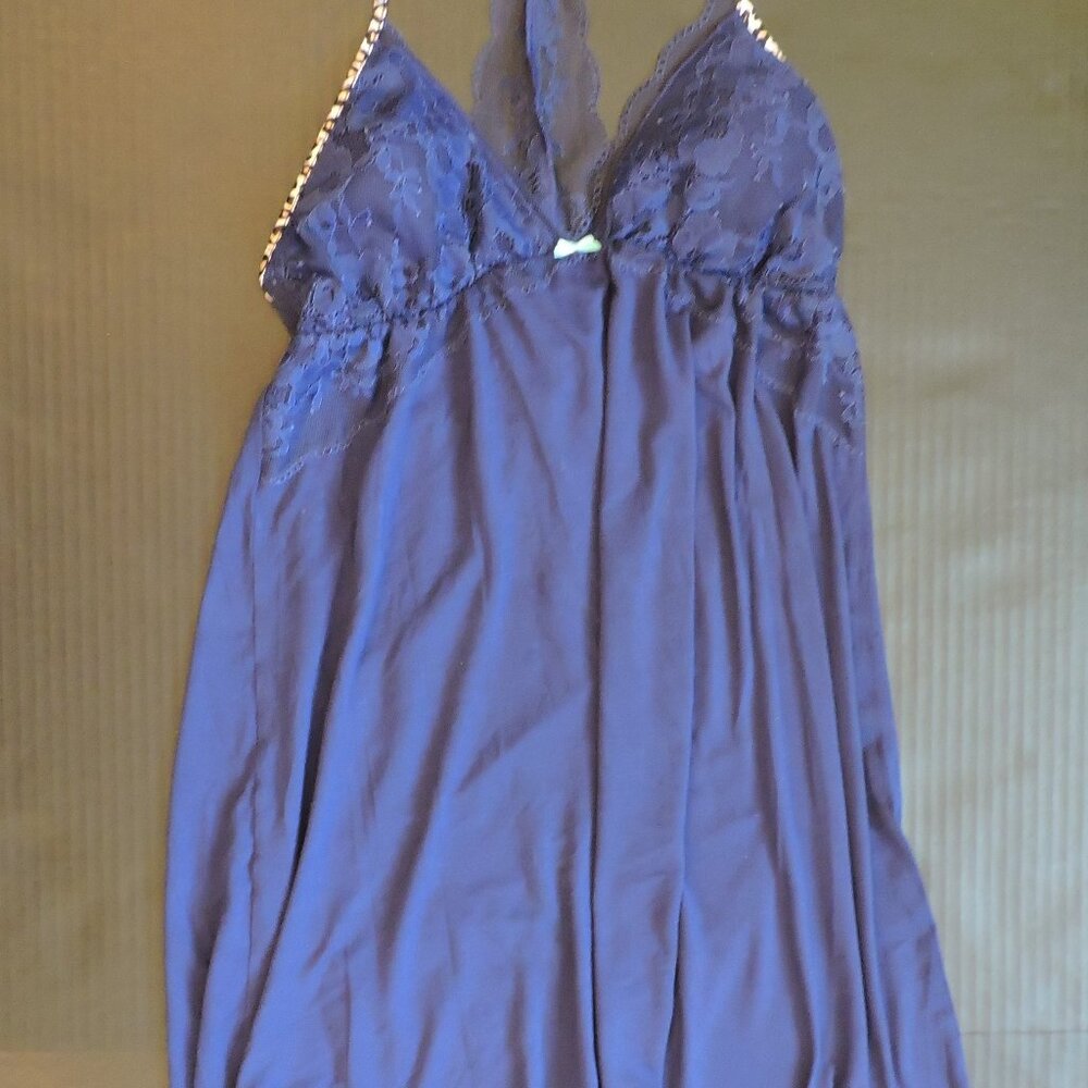 S/P Navy Blue Victoria Secret Night gown with leopard print straps